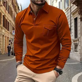 2024 Spring and Autumn European and American Men's Polo Shirt Lapel Pocket T-shirt Men's Breathable Business Casual Long sleeved