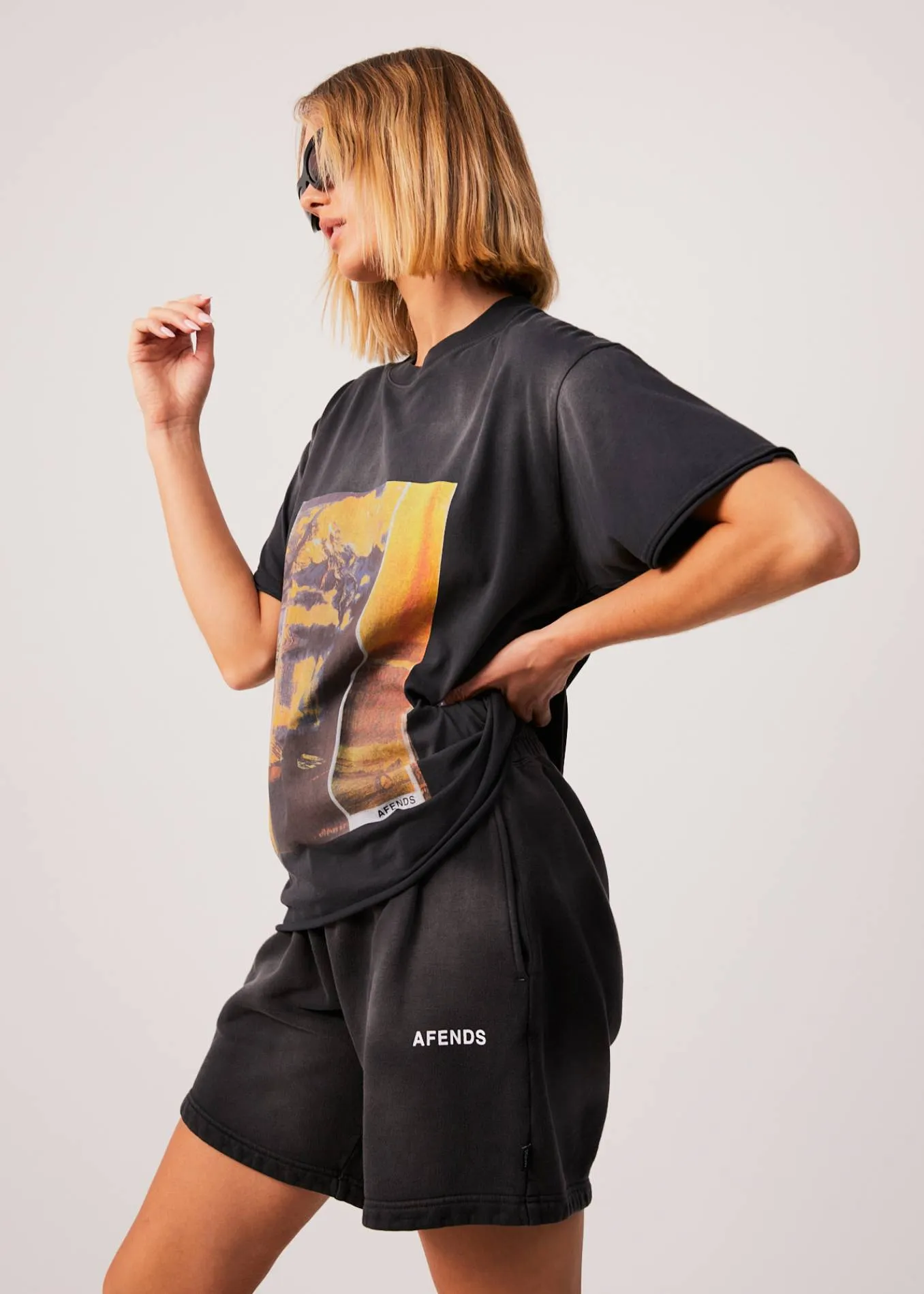 AFENDS Womens Boulevard - Oversized Graphic T-Shirt - Worn Black