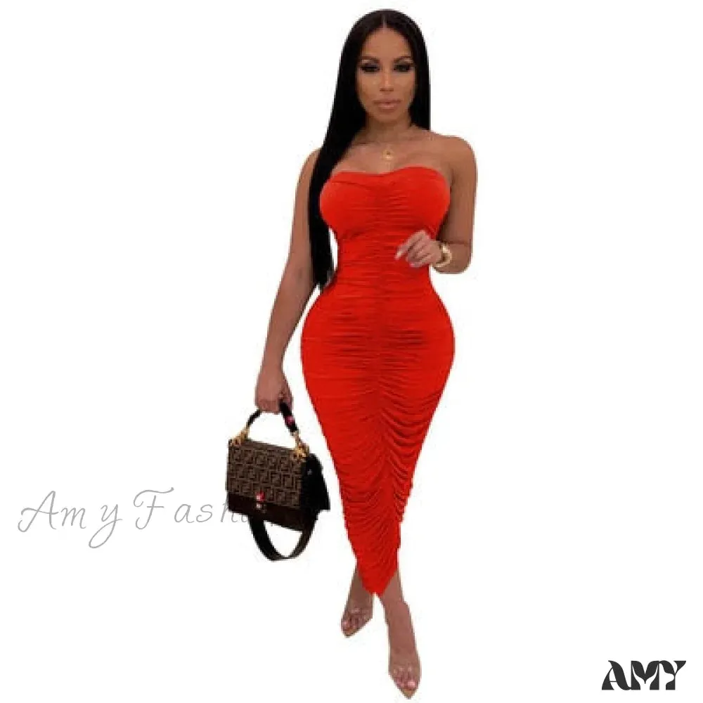 Amy Fashion - Sexy Pencil Club Casual Party Pleated Dresses