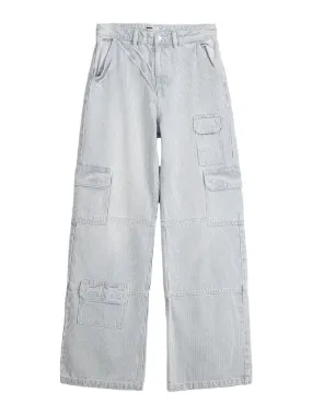 Bershka loose fit cargo pants, blue