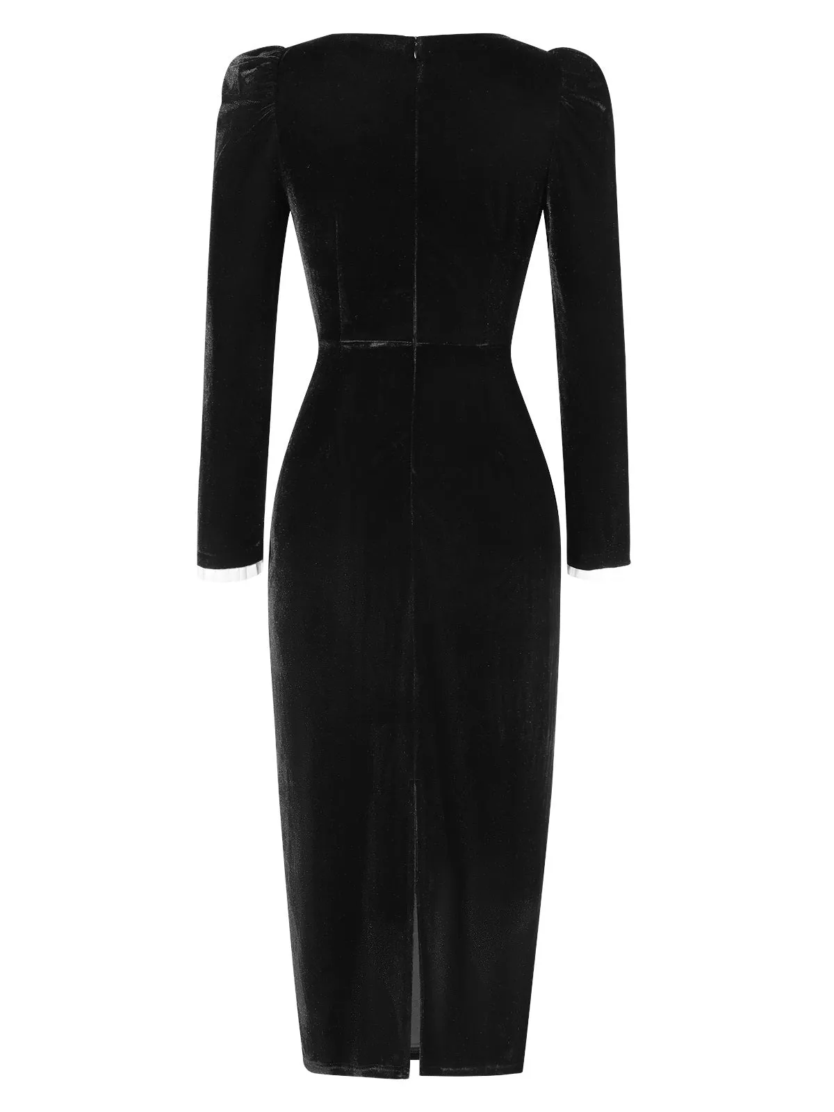 Black 1960s Solid Square Neck Velvet Dress