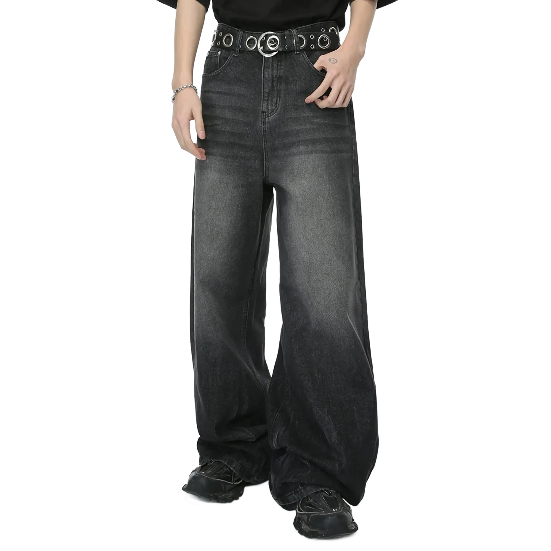 Charcoal Fade Wide-Leg Jeans