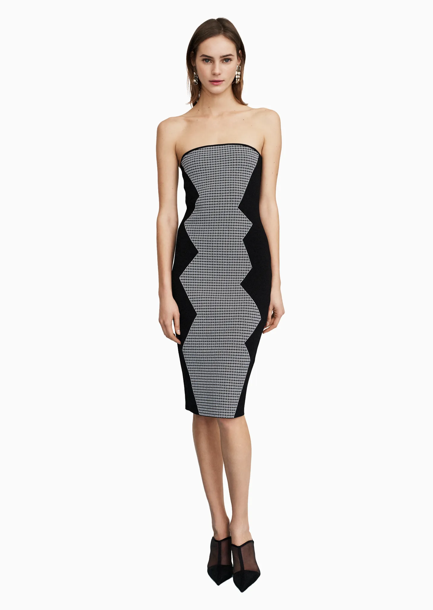 Clarita - Strapless Pencil Dress with Zig Zag Design