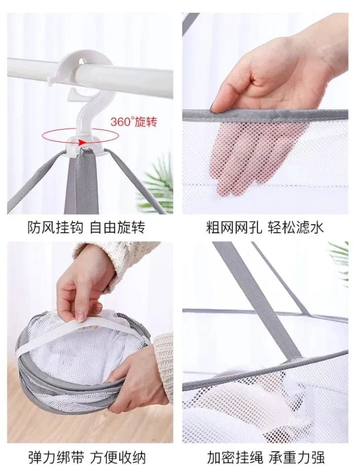 Clothes Drying Basket, Hanging Sweater Net Pocket, Thickened Anti-Deformation Cardigan Drying Rack, Double Layer Socks Drying Bag, Drawing Laundry Basket