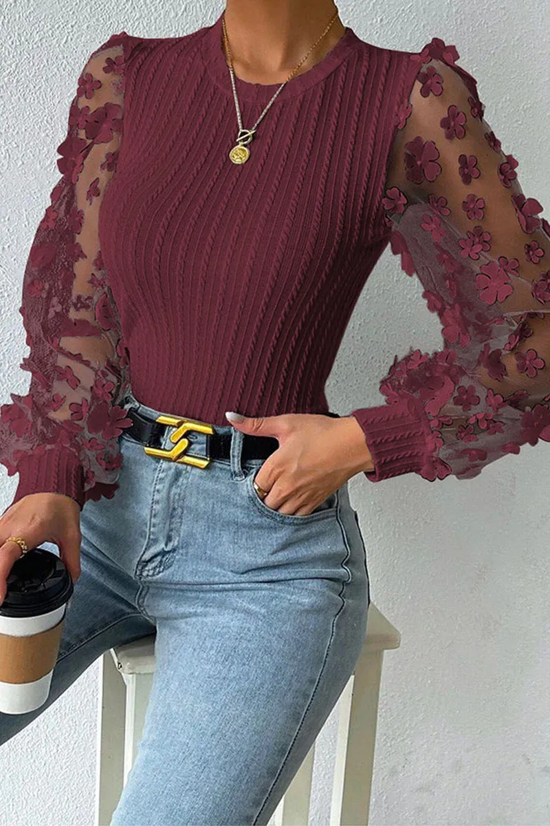 Elegant Solid Patchwork O Neck Tops