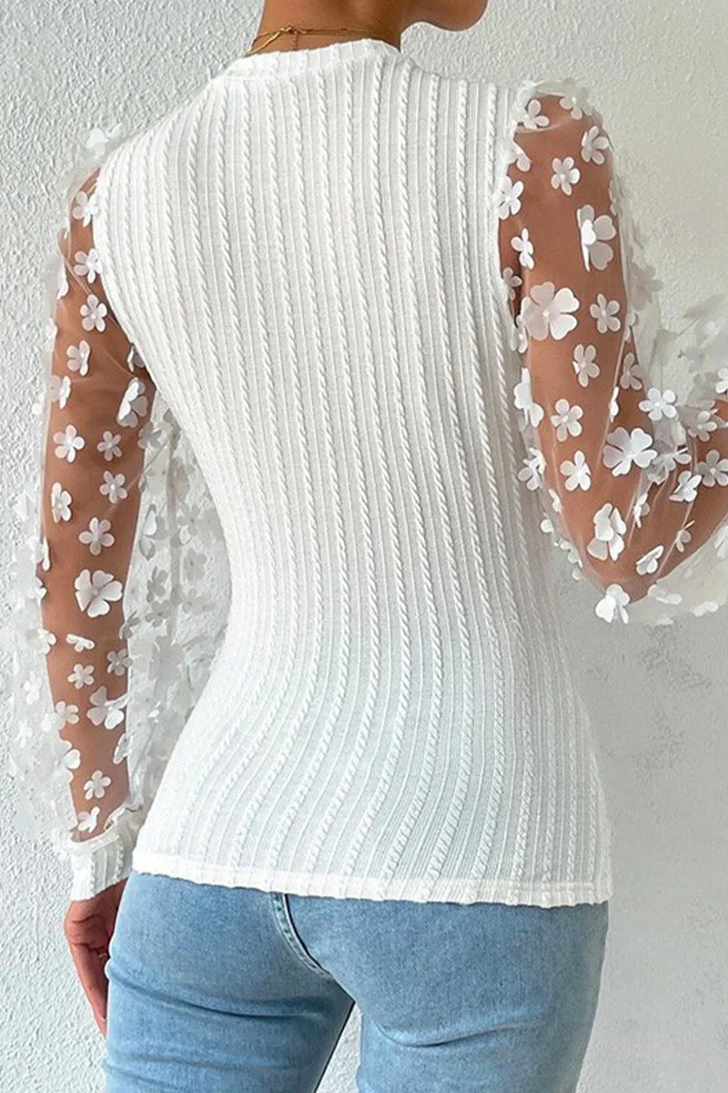 Elegant Solid Patchwork O Neck Tops