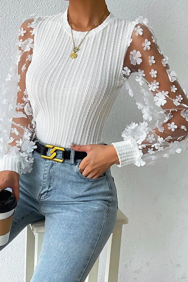 Elegant Solid Patchwork O Neck Tops