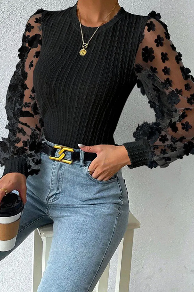 Elegant Solid Patchwork O Neck Tops