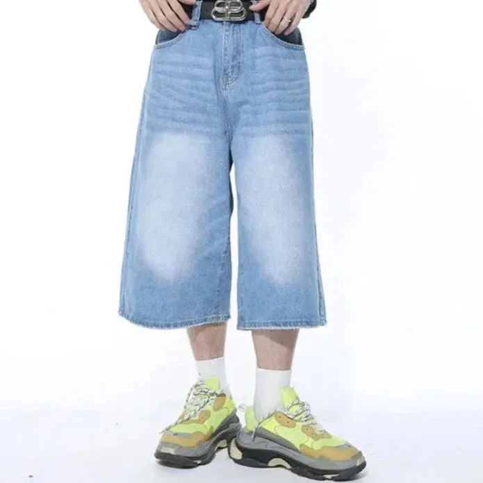 Faded Light Blue Baggy Long Jorts