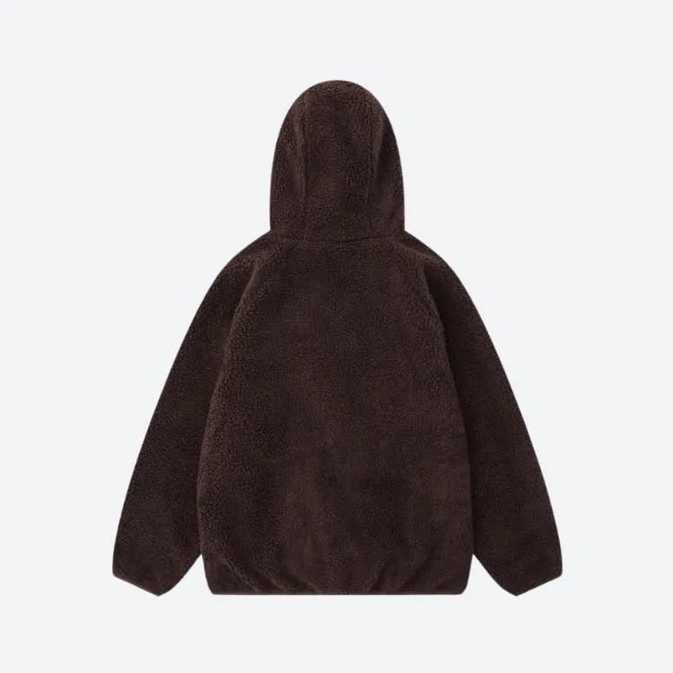 Funnel Neck Zip-Up Teddy Hoodie