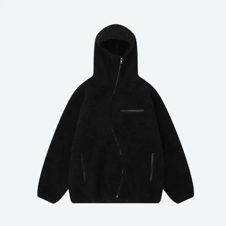 Funnel Neck Zip-Up Teddy Hoodie