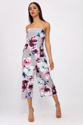 Grey Floral Bandeau Jumpsuit