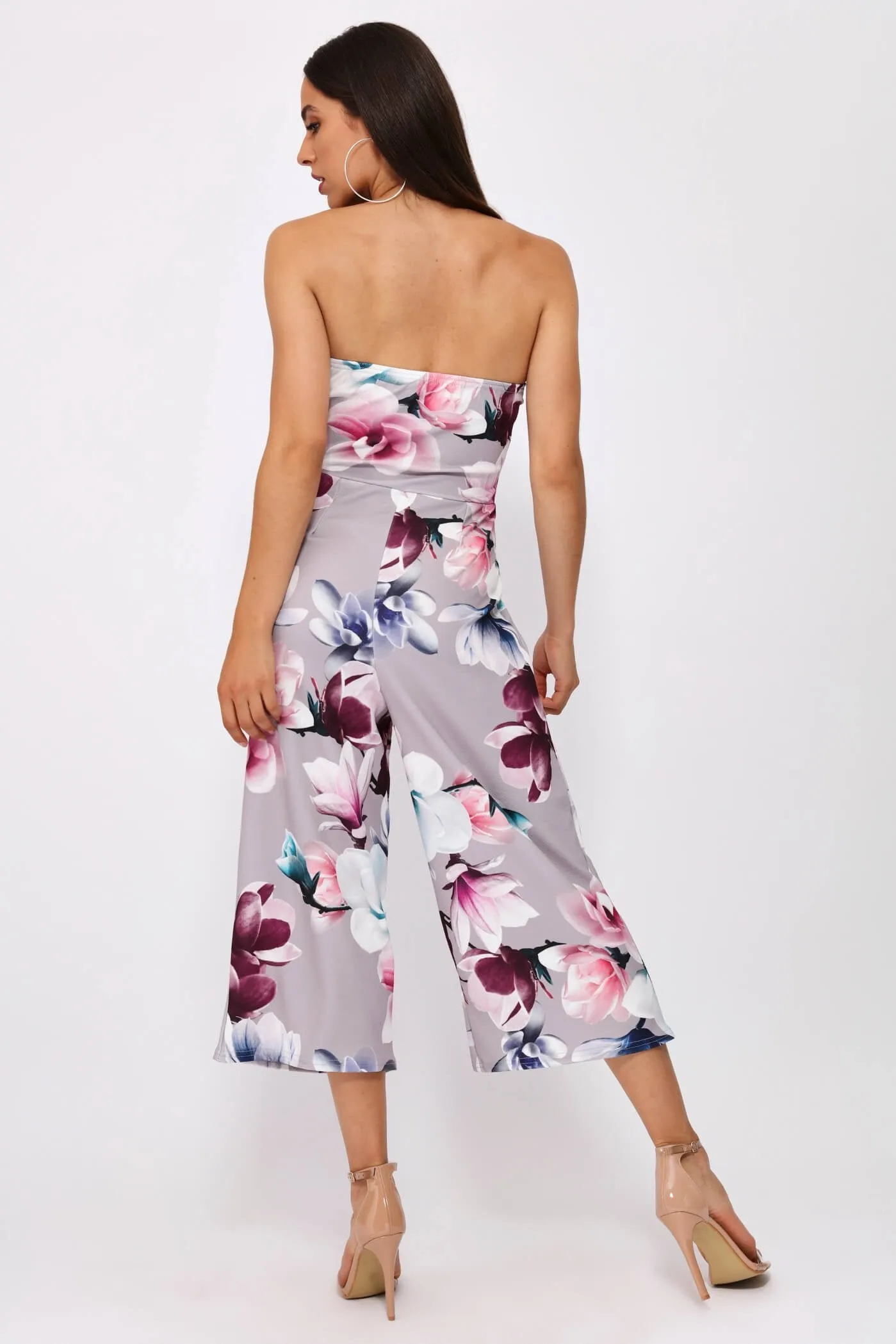 Grey Floral Bandeau Jumpsuit