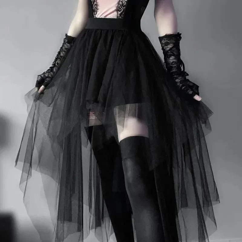 High Waisted Gothic Net Yarn Summer Skirt