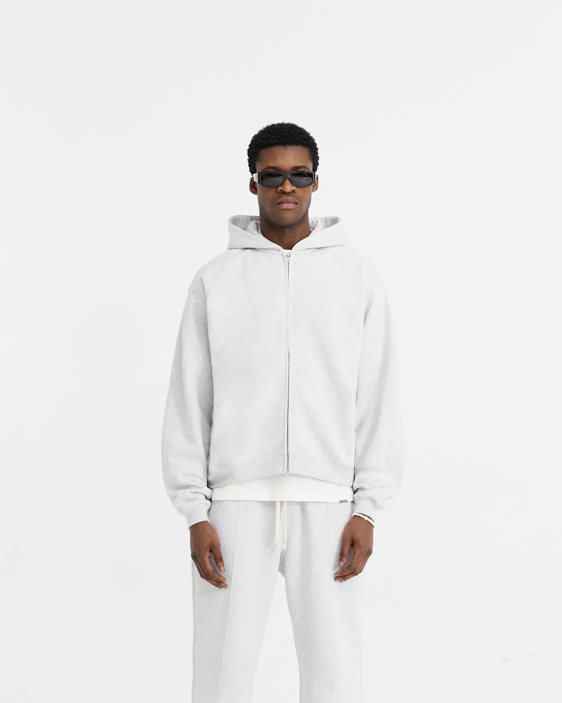 Initial Oversized Zip Hoodie - Ice Grey Marl