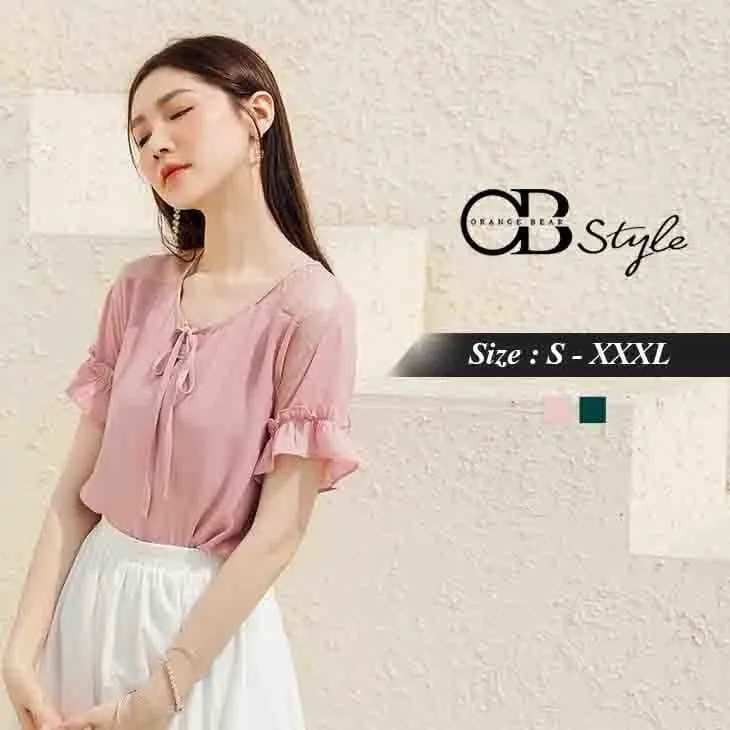 LACE SHORT SLEEVE CHIFFON TOPS