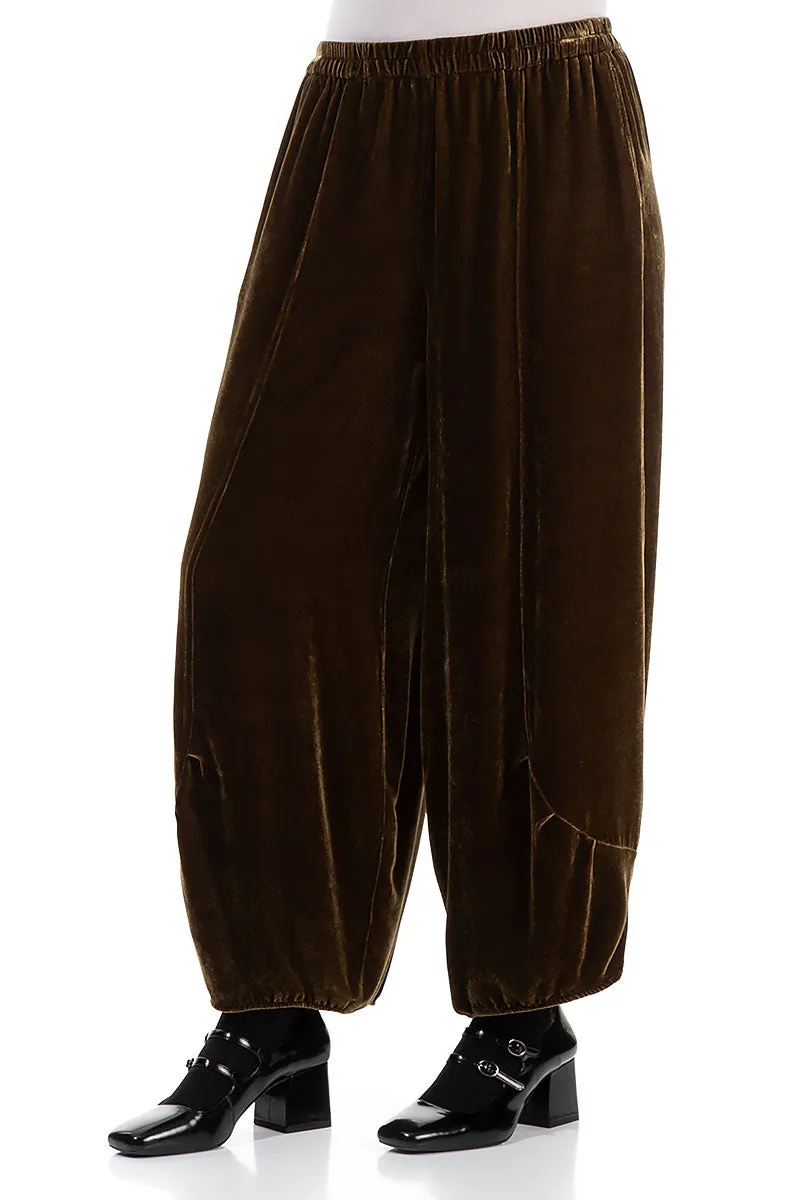 Loose Golden Sage Silk Velvet Trousers