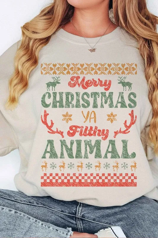 MERRY CHRISTMAS FILTHY ANIMAL OVERSIZED SWEATSHIRT