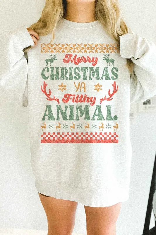 MERRY CHRISTMAS FILTHY ANIMAL OVERSIZED SWEATSHIRT