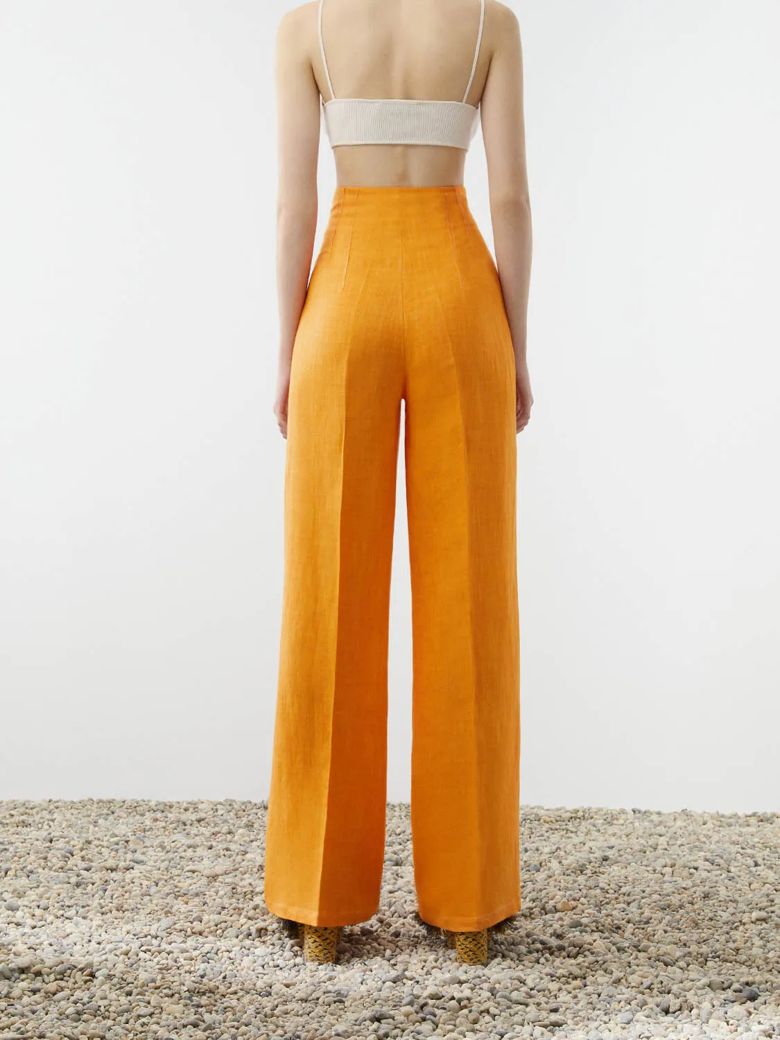 Nocturne Wide Leg Linen Pants Orange