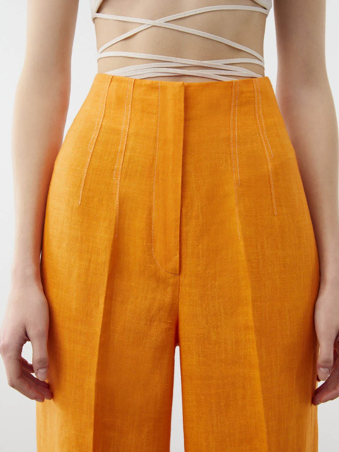 Nocturne Wide Leg Linen Pants Orange