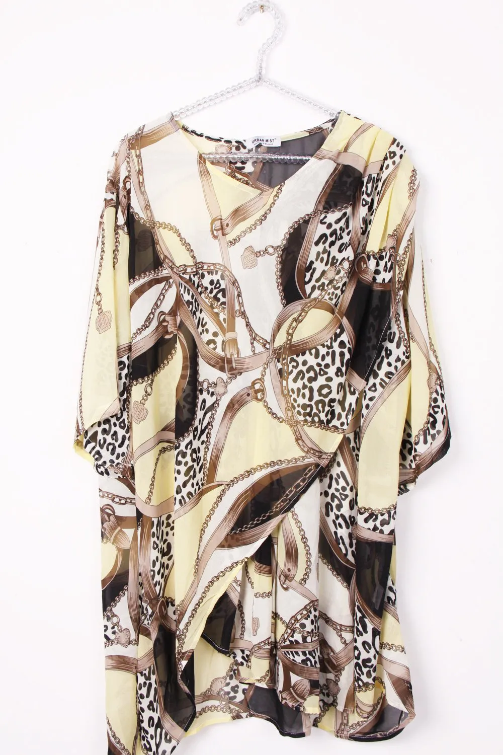 Oversized Chiffon Leopard And Chain Print Contrast Top