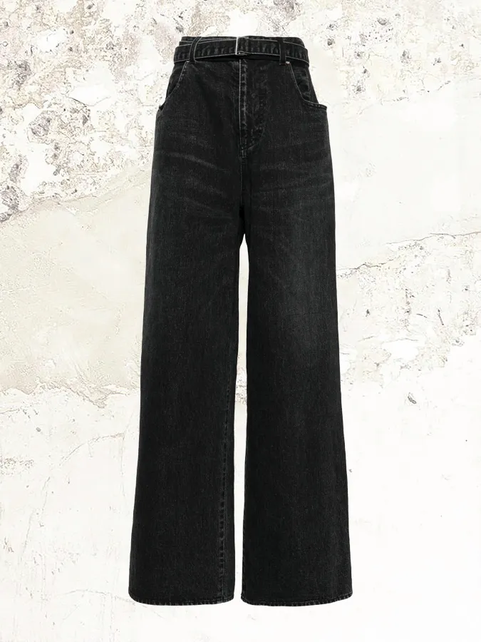 sacai belted wide-leg jeans