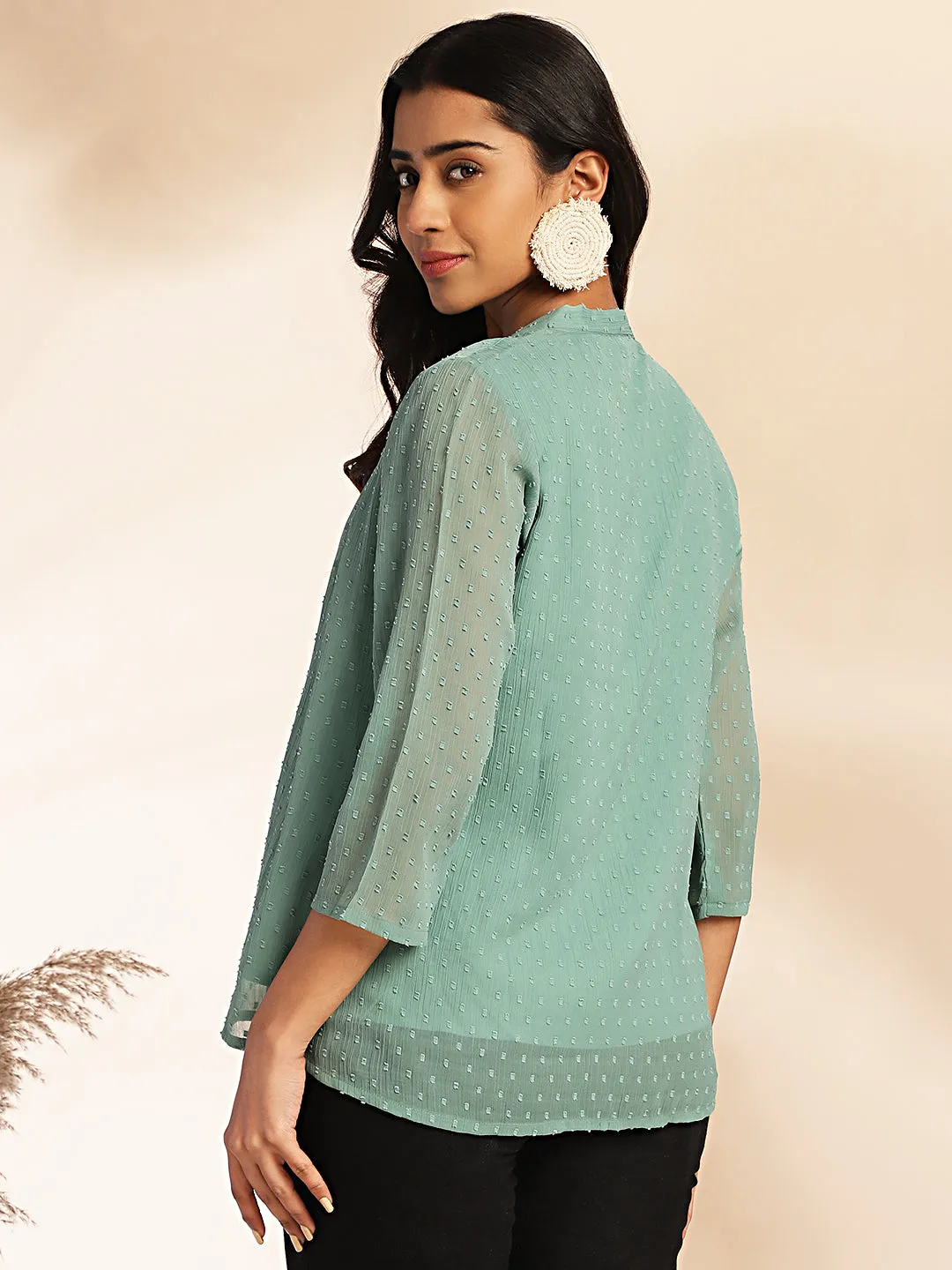 Sage Dobby Chiffon Woven Design Regular Top - By Janasya