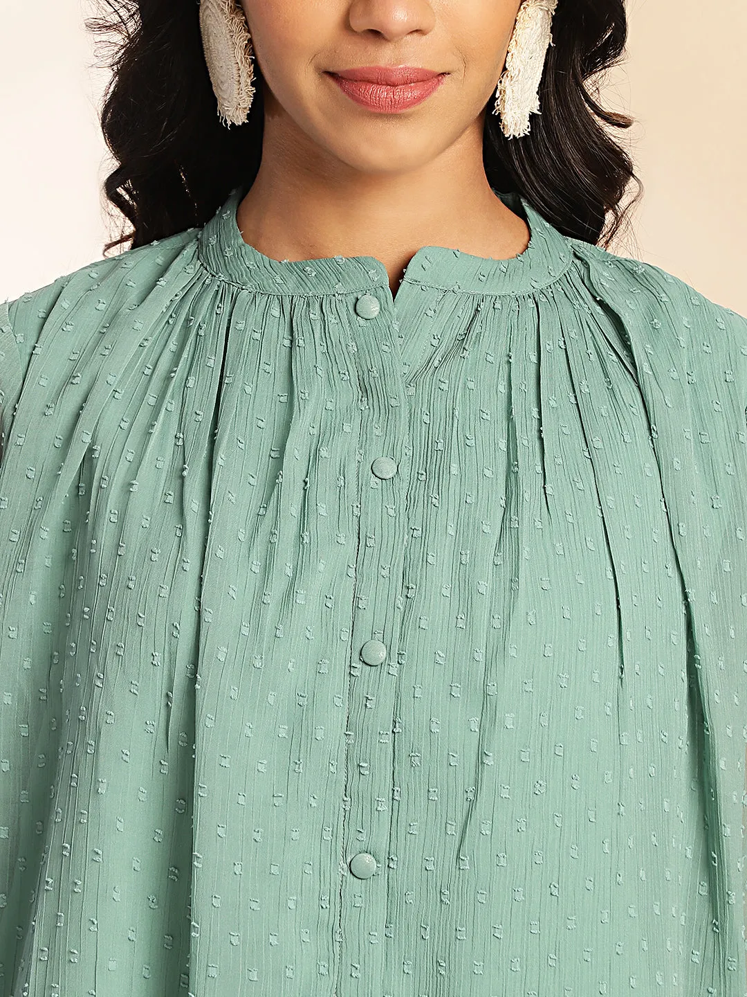 Sage Dobby Chiffon Woven Design Regular Top - By Janasya