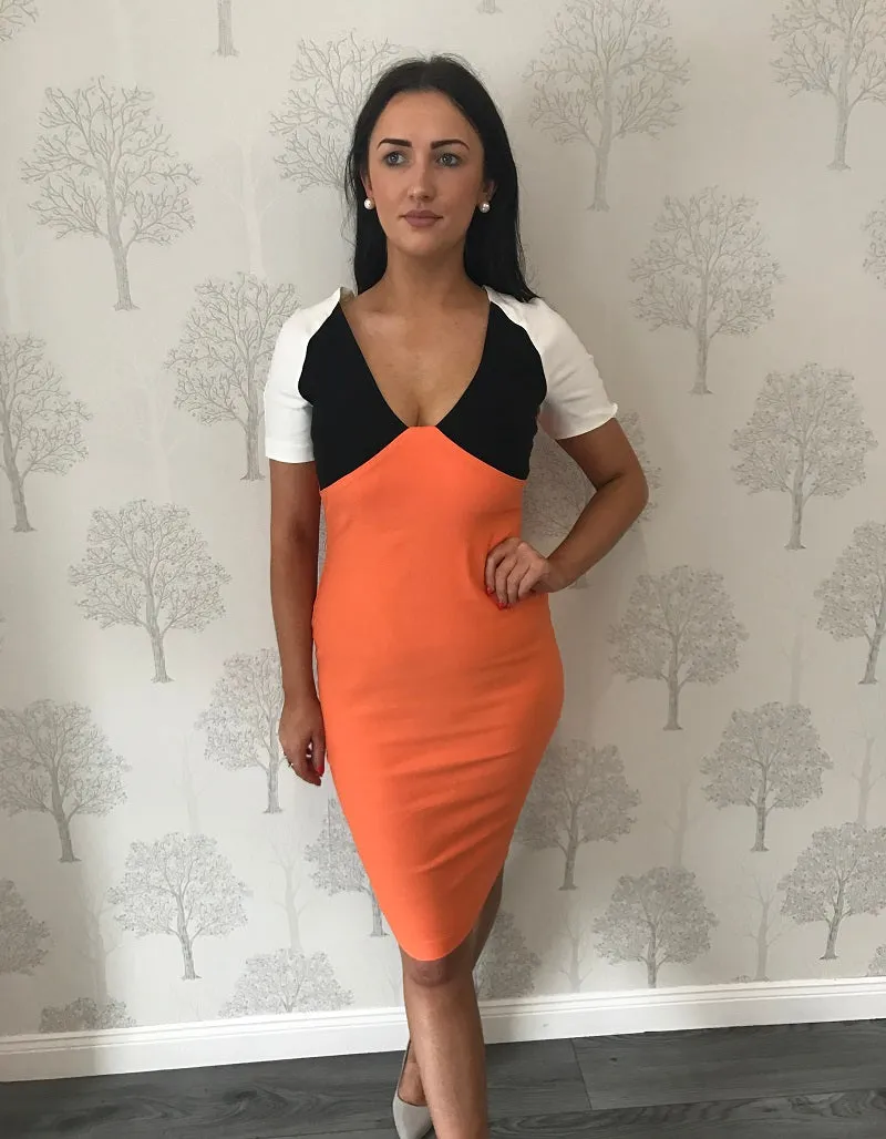 Selene Tangerine Colour Block Pencil Dress