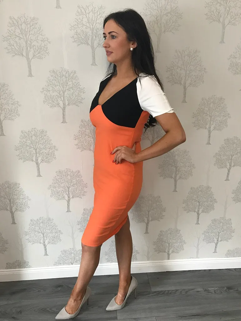 Selene Tangerine Colour Block Pencil Dress