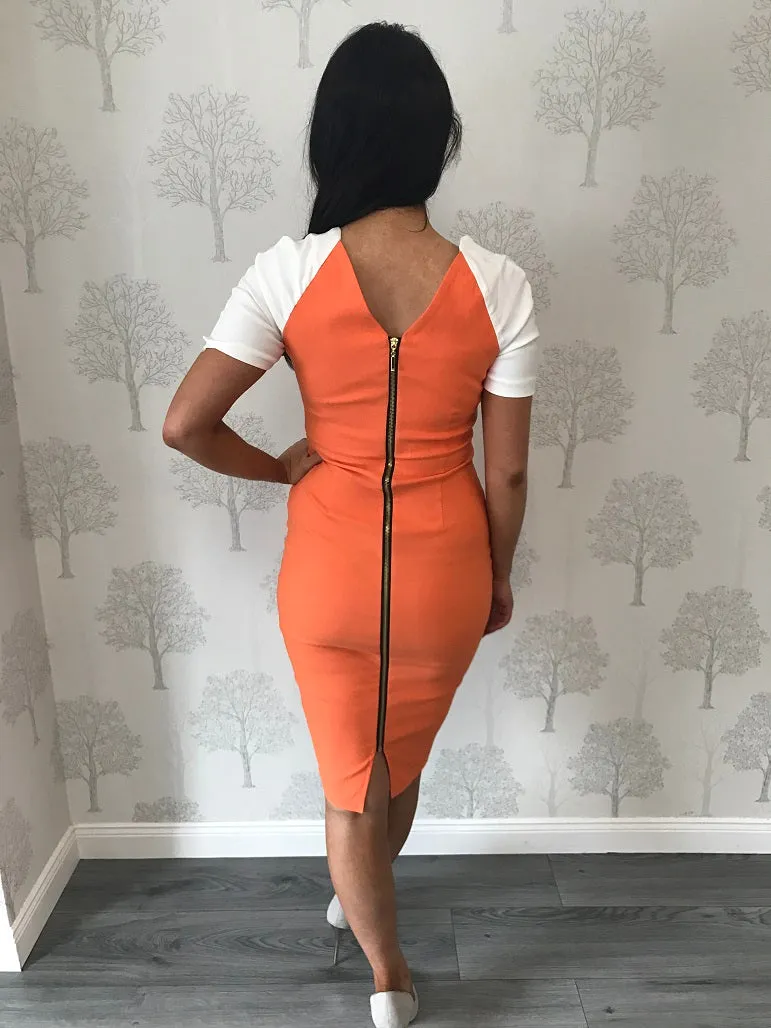 Selene Tangerine Colour Block Pencil Dress