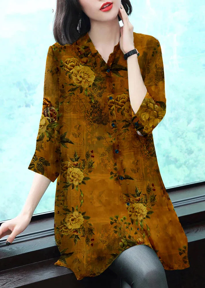 Stylish Peter Pan Collar Button Print Chiffon Shirt Tops Summer