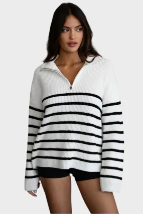 TIC TOC - "MAUREEN" Oversized Striped Zip Sweater