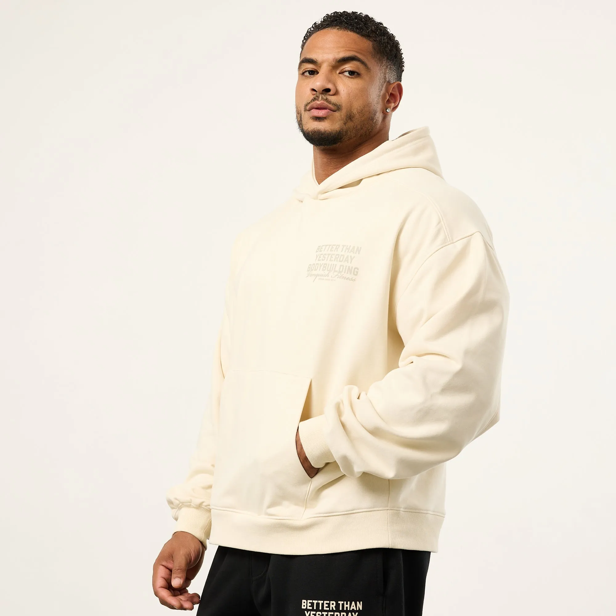 Vanquish Bodybuilding Vintage White Boxy Oversized Pullover Hoodie