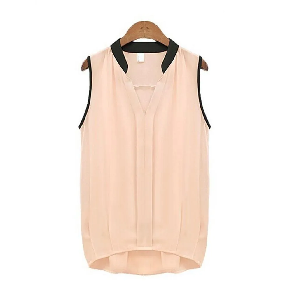 VenusFox Casual Loose Sleeveless White Pink Tops