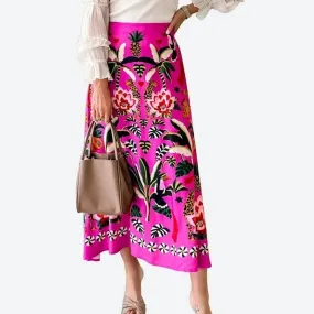 Vibrant High-Waisted Floral Midi Skirts