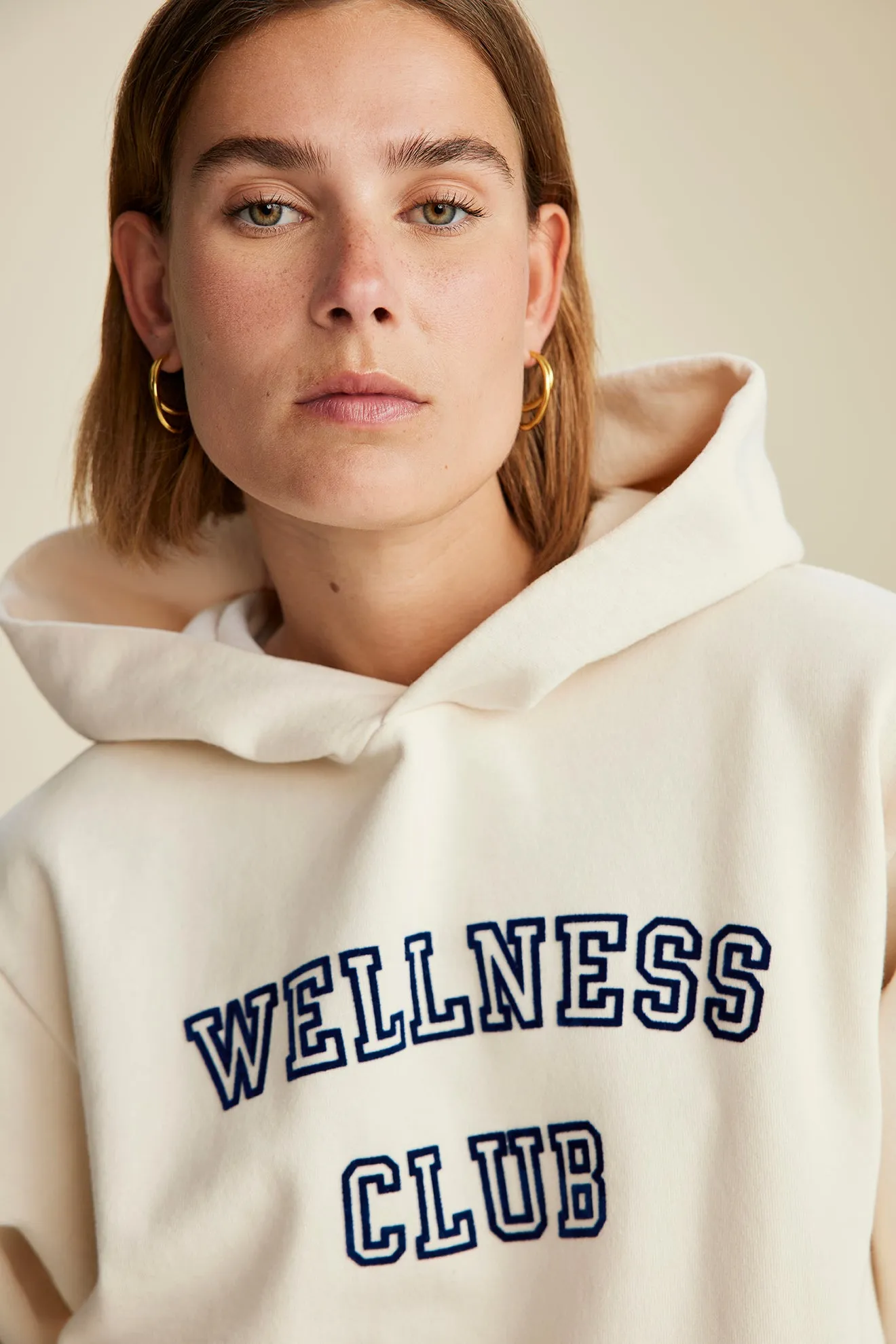 Wellness Club Flocked Hoodie - Cream/Navy