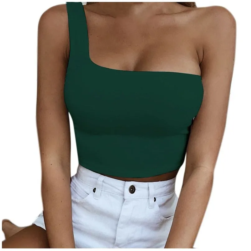 Women Single Shoulder Crop Top