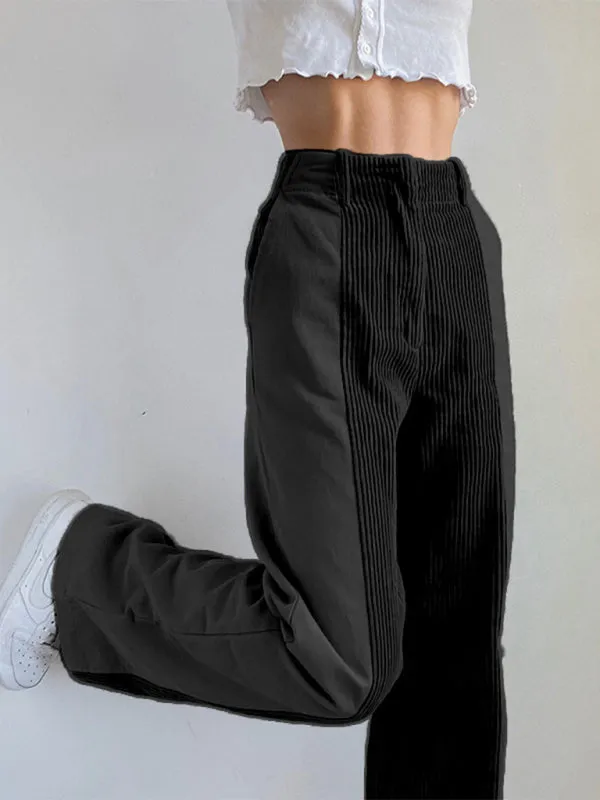 Women's Loose Fit Corduroy Panel Trousers